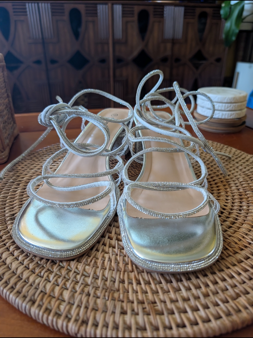 Silver Strappy Square-Toe Women's Sandals